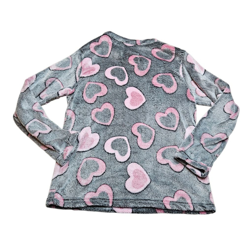 MissShorthair Large Grey Pink Heart Fleece Pajama Set - Picture 4 of 15